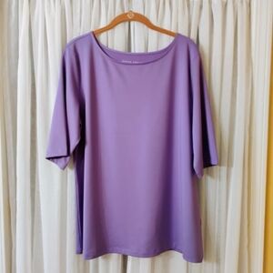 Susan Graver Essentials Butterknit Violet Elbow Sleeve Bateau Neck Top